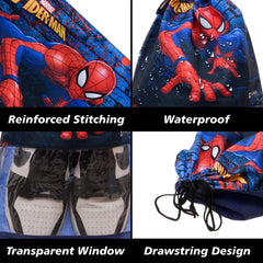 Heart Home Marvel Spiderman Shoe Cover | Travel Shoe Storage Bags | Polyester Storage Bag | Drawstring Shoe Cover | Shoe Organizer with Clear window | Pack of 12 | Navy Blue