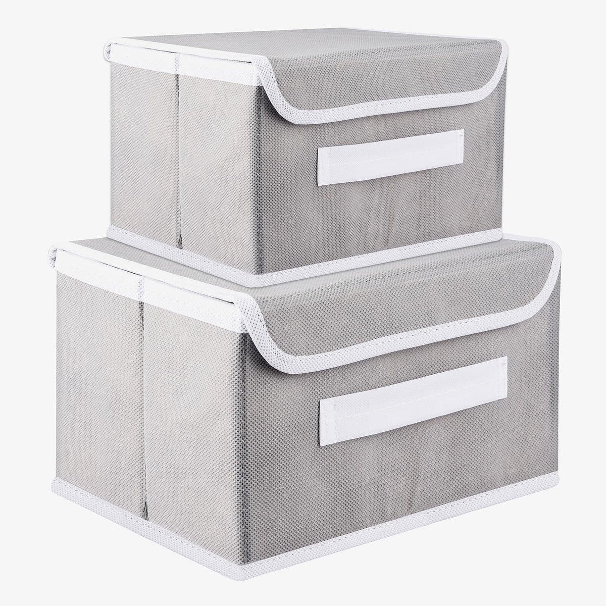 Kuber Industries Drawer Storage Box | Foldable Dhakkan Storage Box | Non-Woven Clothes Organizer | Storage Box with Handle | S | M | Pack of 2 | Gray