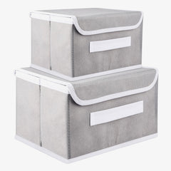 Kuber Industries Drawer Storage Box | Foldable Dhakkan Storage Box | Non-Woven Clothes Organizer | Storage Box with Handle | S | M | Pack of 2 | Gray