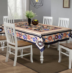 Kuber Industries Flower Printed Cotton 6 Seater Dinning Table Cover- 60"x90" (Sand)-50KM01743