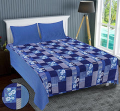Kuber Industries Double Bedsheet(228 * 254 cm)|Cotton 120 TC Luxury Printed Soft & Lightweight Bedsheet for Double Bed with 2 Pillow Covers (Blue) (Pack of 3)