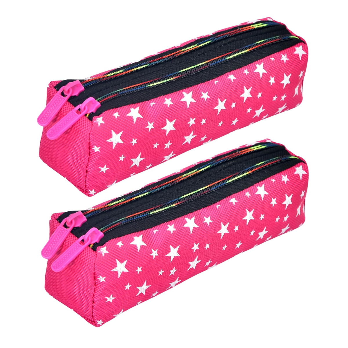 Heart Home Pencil Pouch|Rexine Stationary Pouch|Pencil Utility Pouch|School Pencil Case for Kids|Pen-Pencil Box for Kids|2 Zipper Pencil Organizer|Star Pencil Pouch|Pack of 2|Pink