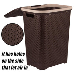 Kuber Industries Laundry Basket | Plastic Cloth Storage Hamper | Laundry Storage Basket with Lid | Laundry Basket For Bathroom | Storage Organizer | ELEGANCE | Brown
