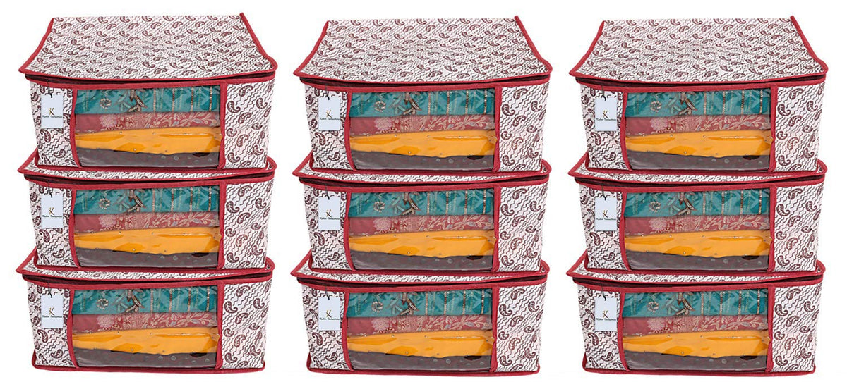 Kuber Industries Kerry 9 Piece Non Woven Saree Cover Set, Maroon,9 Inches Height