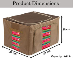 Kuber Industries Steel Frame Living Box/Organizer For Clothing|Blankets, Bedding With Clear Window|Carry Handles for Bedding Clothes 44Ltr. (Brown)-44KM029349 x 39 x 20 CM