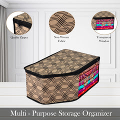 Heart Home Blouse Cover | Clothes Storage Bag | Zipper Wardrobe Organizers | Non-Woven Clothes Organiser | Side Transparent Blouse Organizer | Honeycomb-Design | Pack of 3 | Coffee