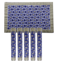 Heart Home Embroidery Design PVC 6 Piece Reversible Dining Table Placemat Set (Blue) - CTHH7466