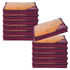 Heart Home Saree Cover | Clothes Storage Bag | Suit Packing Cover | Cloth Stoarge Organizer | Wardrobe Cloth Storage Organiser with Zip | Side Embroidery-Design | 3 Inch | Pack of 12 | Purple