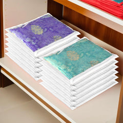 Heart Home Saree Cover | Clothes Storage Bag | Single Packing Saree with Zip Closure | Wardrobe Organizer | Cloth Stoarge Organizer | Plain Saree Cover | Pack of 12 | White