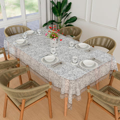 Heart Home Dining Table Cover | PVC Table Cover | Brown Embossed Lace Flower Table Cover | Table Protector | Table Cover for Dining Table | 60x90" | Transparent