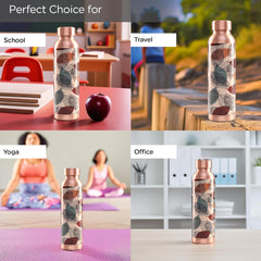 Kuber Industries Pack of 6 Copper Water Bottle - Leakproof & 950ml Non-Toxic Tamaba Bottle for Office/Gym/Yoga/College, Men & Women - Printed