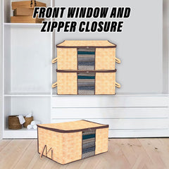 Heart Home Underbed Storage Bag | Clothes Storage Organizer | Blanket Cover with Clear Window | Zipper Closure & Handle Cloth Organizer | Flower-Design | Large | Pack of 2 | Brown