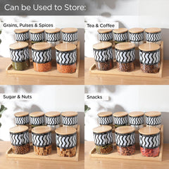Kuber Industries Borosilicate Glass Containers with Bamboo Lid and Stand|Kitchen Organizer Items and Storage|Multipurpose Airtight Containers|7 Pieces Kitchen Containers Set (4 X 350ml, 3 X 850ml)