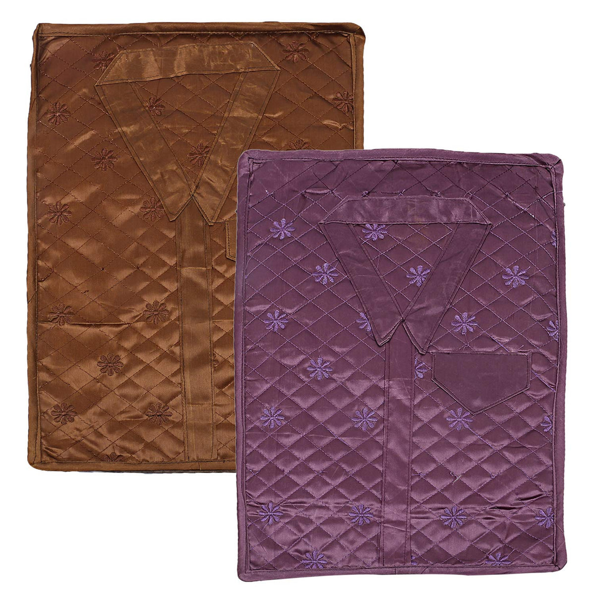 Kuber Industries 3 Layered Quilted Satin 2 Pieces Shirt Cover (Brown & Purple) -CTKTC24644
