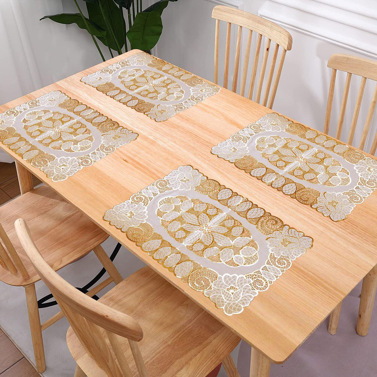 Heart Home Placemat | Placemats for Dining Room | Designer Table Mat Set | Placemats for Kitchen | Side Placemats | Table Placemat Set | Medium | 4 Piece Set | 14x20 | Golden