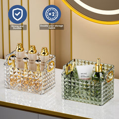 Kuber Industries Pack of 4 Makeup Desk Organizer | Diamond Cut Glass Finishing ABS | Multipurpose Cosmetic Organiser | large capacity | Skin Care Products Holder for Dressing Table | Dark Green