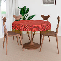 Heart Home Round Table Cover | Table Cloth for Round Tables | 4 Seater Round Table Cloth | Barik Check Kitchen Dining Tablecloth | Tabletop Cover | 60 Inch | Maroon