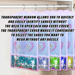 Kuber Industries Hanging Saree Cover | Brush Painting Pattern Saree Cover | Non-Woven Saree Covers for Home | Saree Cover with Small Transparent view | Pack of 12 | Pink