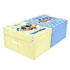 Heart Home Disney Team Mickey Print Non Woven 2 Pieces Fabric Foldable Cloth Storage Wardrobe Organiser Box with Lid, Extra Large (Royal Blue & Cream),HHEART016349