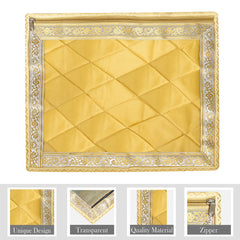 Heart Home Saree Cover | Clothes Storage Bag | Single Packing Saree with Zip Closure | Wardrobe Organizer | Cloth Stoarge Organizer | 4 Side Lace Saree Cover | Pack of 12 | Golden