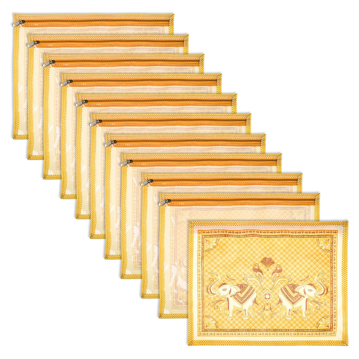 Heart Home Saree Cover | Clothes Storage Bag | Single Packing Saree with Zip Closure | Wardrobe Organizer | Cloth Stoarge Organizer | Elephant Design | Pack of 12 | Cream