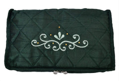 Kuber Industries Embroidery Design Satin Jewellery Pouch Cum Makeup Kit, Pack of 2 (Green & Pink)