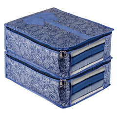 Heart Home Shirt Storage Bag | Clothes Storage Bag | Wardrobe Storage Bag | Shirt Organizer for Closet | Visible Window Shirt Bag | Flower Printed Shirt Cover | Pack of 2 | Navy Blue