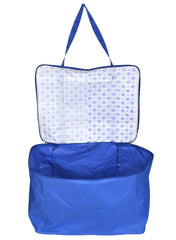 Heart Home Dot Printed Large Size Lightweight Foldable Rexine Jumbo Underbed Storage Bag With Zipper And Handle (Blue & White)