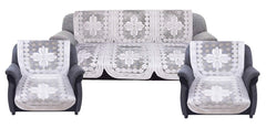 Kuber Industries Floral Design Cotton 6 Pieces 5 Seater Sofa Cover Set (White)-CTKTC32975