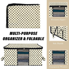 Heart Home Underbed Storage Bag | Clothes Storage Organizer | Blanket Cover with Clear Window | Zipper Closure & Handle Cloth Organizer | Dot-Design | Large | Pack of 4 | Cream