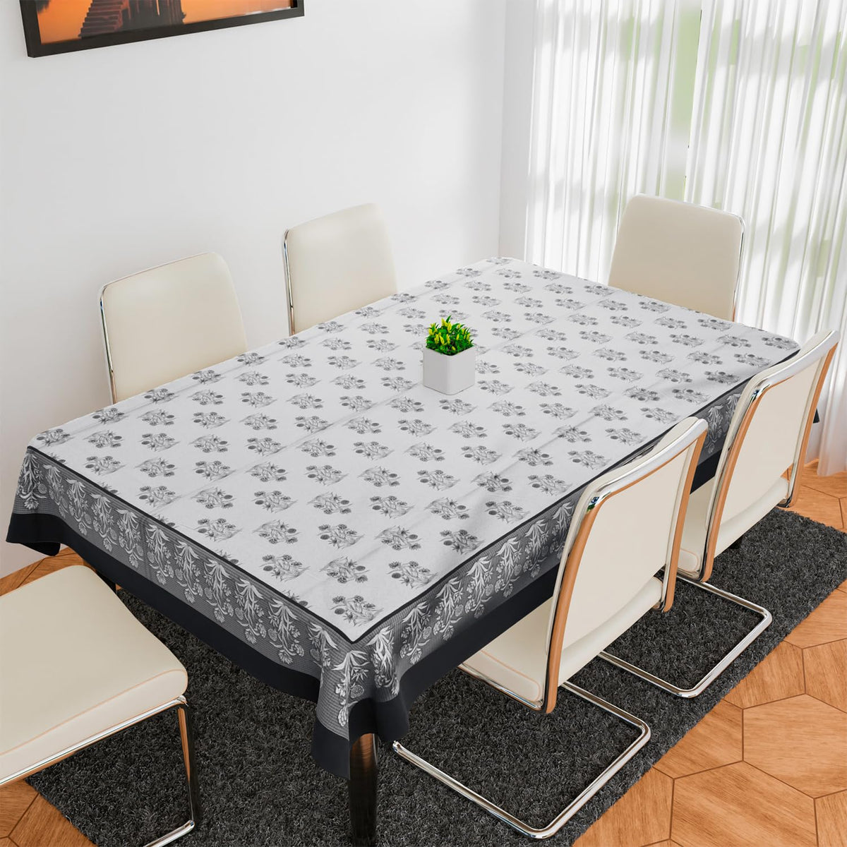 Kuber Industries Dining Table Cover | Polyester Table Cloth Cover | 6-Seater Table Cloth | Harmony Table Cover | Table Protector | Table Cover for Dining Table | 60x90 Inch | DTC | White & Black