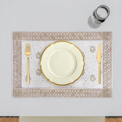 Heart Home Placemat | Placemats for Dining Room | Desginer Table Mat Set | Placemats for Kitchen Table | Dining Table Mats | Gulab Maiva Placemat | 6 Piece Set | Cream
