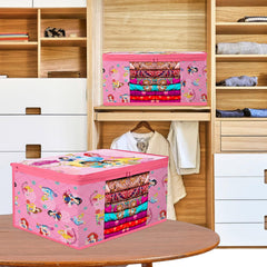 Heart Home Saree Cover | Zip Closure Saree Cover | Clothes Storage Bag | Wardrobe Organiser | Transparent Window Saree Cover | Disney Princess-Print | 9 inch | Pack of 9 | Pink