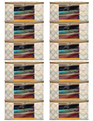 Heart Home Tartan Design Non-woven Sarees, Clothes Cover/Organizer With Transparent Window- Pack of 12 (Beige)-44HH0376