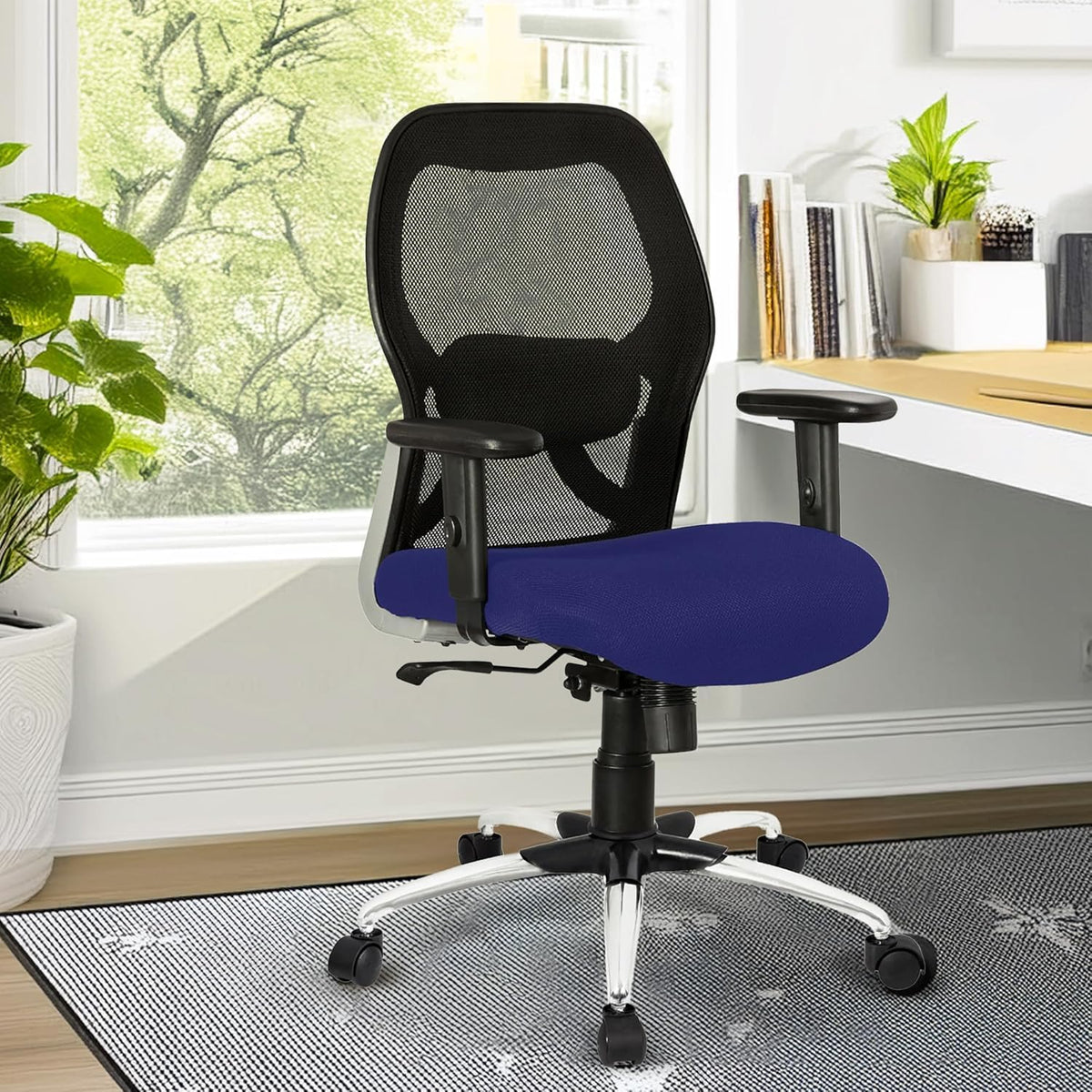 Kuber Industries Ergonomic Office Chairs for Work From Home | Comes with Manual Height Adjustable Armrest & 2D Lumbar Support | Comfy Study Chair for Students with Wheels | Black