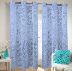 Kuber Industries Flower Design 4 Pieces Sheer Door Curtains Linen Look Semi Transparent Voile Grommet Elegance Curtains (Sky Blue) - CTKTC040507