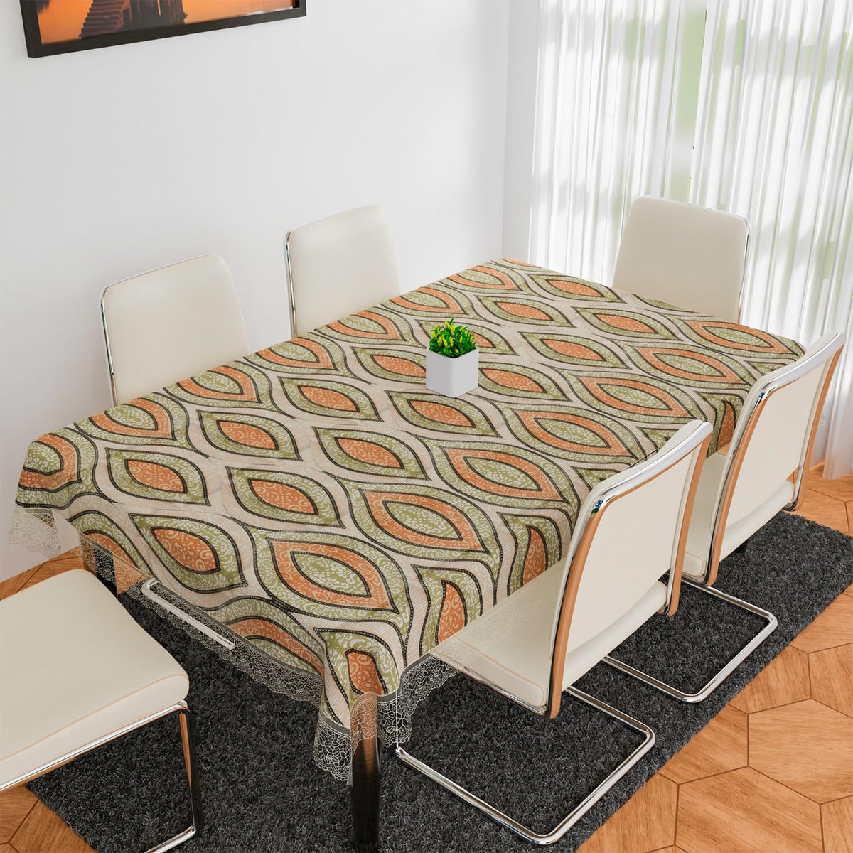 Heart Home Dining Table Cover | PVC Table Cloth Cover | 6 Seater Table Cloth | Zig Zag Gripper Table Cover | Table Protector | Table Cover for Dining Table | 60x90 Inch | DTC | Green