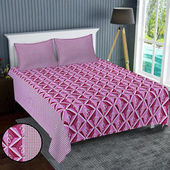 Homestic Double Bedsheet|Cotton 120 TC Luxury Printed Soft & Lightweight Bedsheet with 2 Pillow Covers (Pink & White)