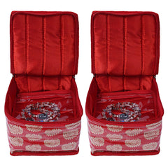 Kuber Industries Brocade Jewellery Box/Organizer with 10 Pouch CTKTC21467 (Red, Standard) - 2 Piece