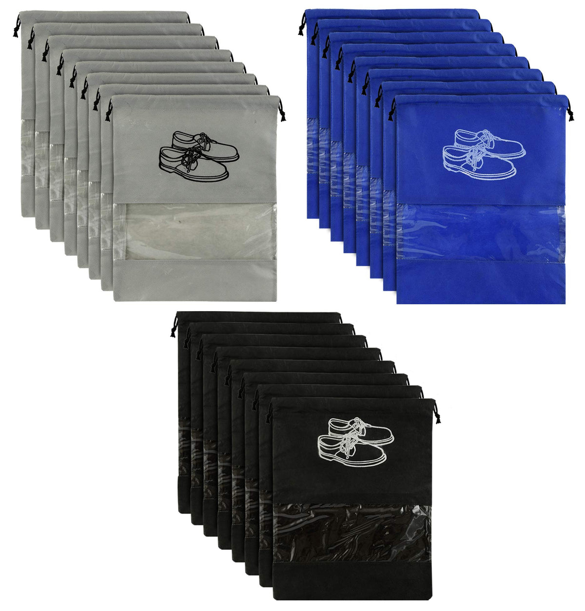 Kuber Industries 24 Piece Non Woven Travel Shoe Organizer Space Saving Fabric Storage Bags Organizer (Grey & Royal Blue & Black)-KUBMART1020