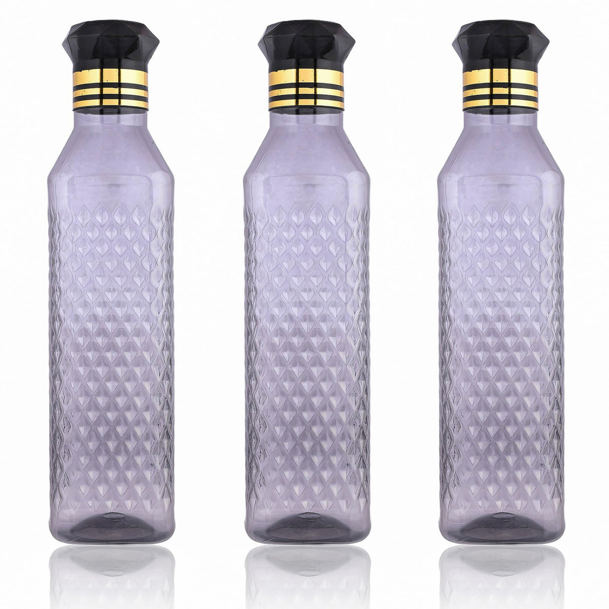 Heart Home Water Bottle | Plastic Water Bottle for Fridge | Water Bottle for Kitchen | Ideal for Restaurant | Water Bottle for Refrigerator | Square H2O Bottle | 1 LTR | Pack of 3 | Black