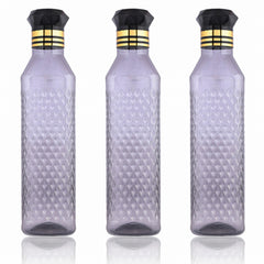 Heart Home Water Bottle | Plastic Water Bottle for Fridge | Water Bottle for Kitchen | Ideal for Restaurant | Water Bottle for Refrigerator | Square H2O Bottle | 1 LTR | Pack of 3 | Black