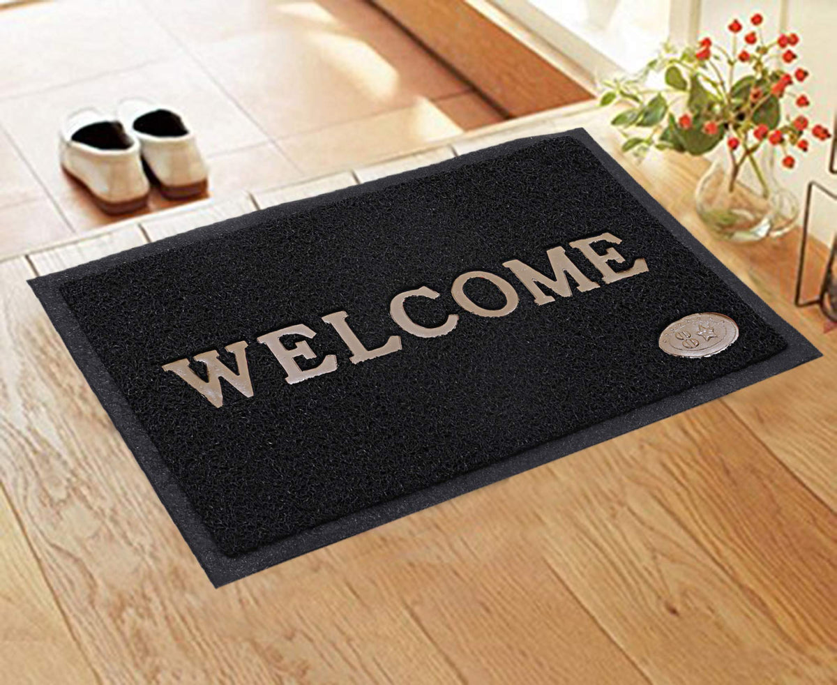 Kuber Industries Welcome Doormat for Home Entrance | Anti Slip & Waterproof Rubber Noodle Mat with Cushion for Indoor/Outdoor | Heavy Duty Main Door Mat | Paydan | Chavitti | Paudan | Foot Mat (Black)