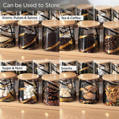 Homestic Borosilicate Glass Containers with Bamboo Lid and Stand|Kitchen Organizer Items and Storage|Multipurpose Airtight Containers|7 Pieces Kitchen Containers Set (4 X 350ml, 3 X 850ml)