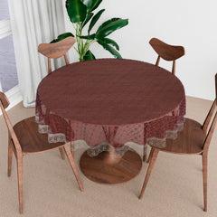 Heart Home Round Table Cover | PVC Table Cloth for Round Tables | 4 Seater Round Table Cloth | Self Star Kitchen Dining Tablecloth | Tabletop Cover | 60 Inch | Brown