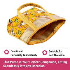 Heart Home Hand Purse|Traditional Mini Hand Bag|Silk Wallet Hand Bag|Shagun Hand Purse|Woman Tote Hand Bag|Gifts Hand Bag|Cow-Small Hand Purse|Pack of 2|Yellow