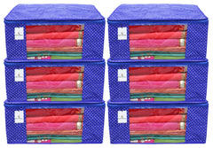 Kuber Industries Polka Dots 6 Piece Cotton 3 Layered Quilted Saree Cover, Blue-CTKTC21274