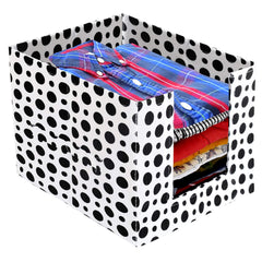 Kuber Industries Dot Print Non-Woven Fabric Foldable Cloth Storage Boxes Organizer for Wardrobe With Handle (Black & White)-KUBMART16079