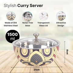 Kuber Industries Pack of 3 Stainless Steel Insulated Hotpot Roti Box with Transparent Glass Lid | 1.5L Chapati Casserole for Dining Table - Multicolor