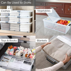 Heart Home Large Capacity Underbed Storage Box with Lids and Wheels | Dustproof & Stackable | Rectangular Storage Box | Multipurpose Organizer for Clothes/Toys (79L)